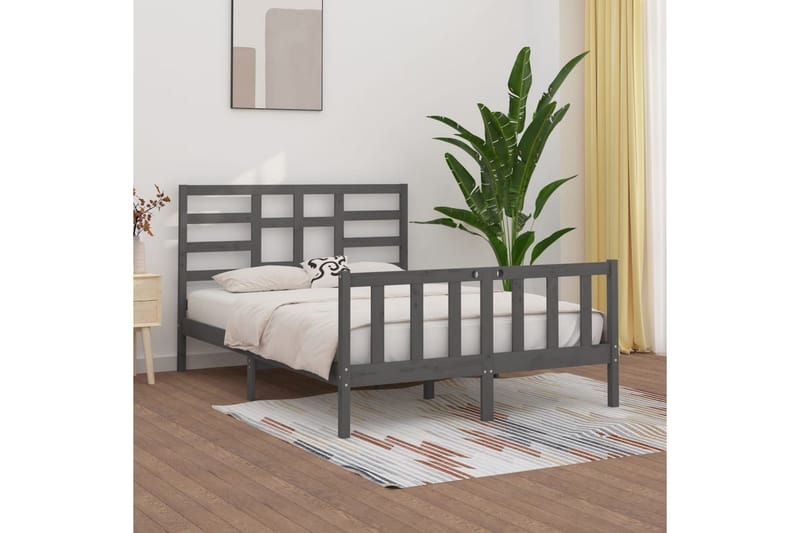 beBasic sengeramme 150x200 cm King Size massivt træ grå - GrÃ¥ - Møbler - Senge - Sengeramme & sengestel