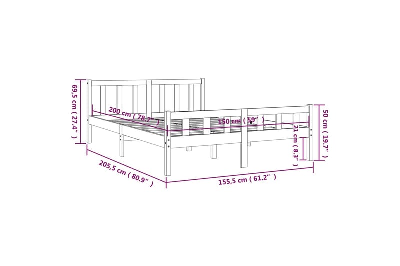 beBasic sengeramme 150x200 cm King Size massivt træ grå - GrÃ¥ - Sengeramme & sengestel