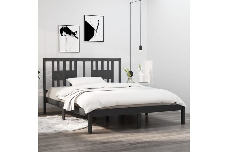 beBasic sengeramme 150x200 cm King Size massivt træ grå - GrÃ¥ - Møbler - Senge - Sengeramme & sengestel