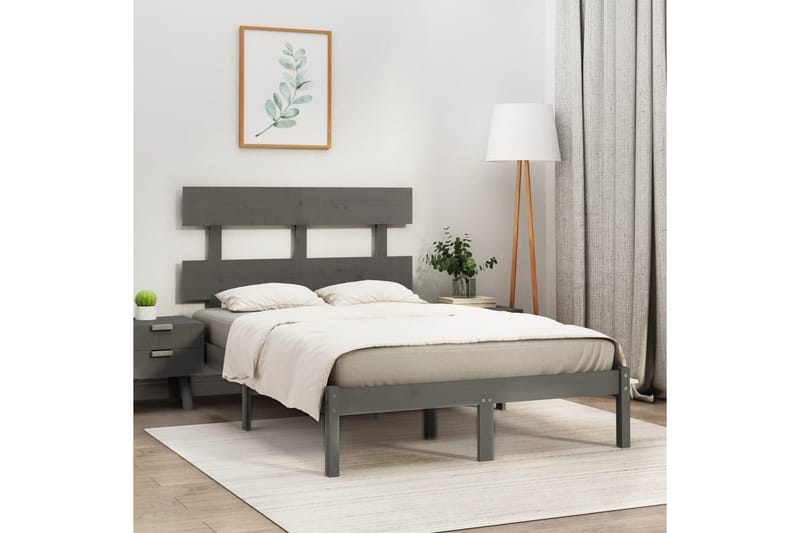 beBasic sengeramme 150x200 cm King Size massivt træ grå - GrÃ¥ - Møbler - Senge - Sengeramme & sengestel