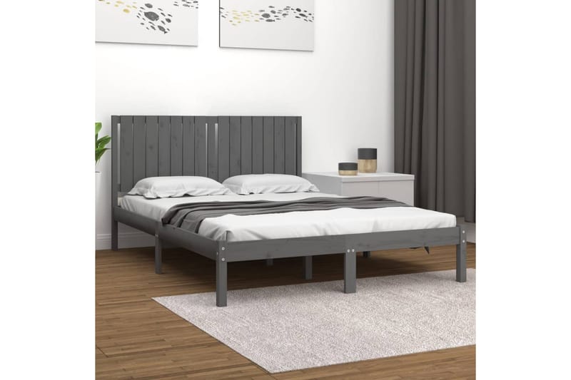 beBasic sengeramme 150x200 cm King Size massivt træ grå - GrÃ¥ - Møbler - Senge - Sengeramme & sengestel