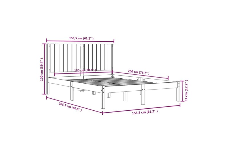 beBasic sengeramme 150x200 cm King Size massivt træ grå - GrÃ¥ - Sengeramme & sengestel