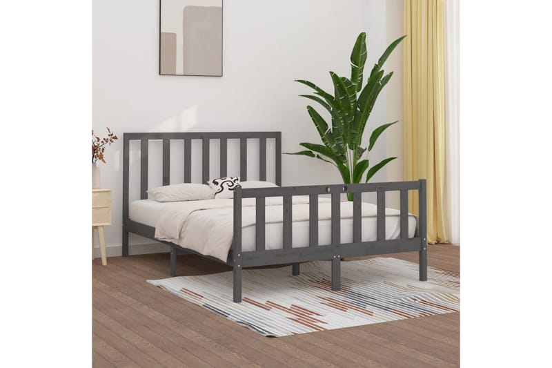 beBasic sengeramme 150x200 cm King Size massivt træ grå - GrÃ¥ - Møbler - Senge - Sengeramme & sengestel