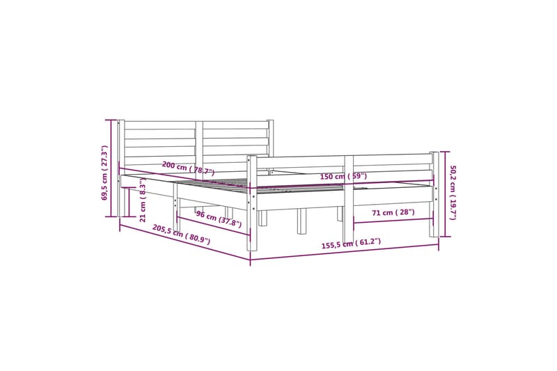 beBasic sengeramme 150x200 cm King Size massivt træ hvid - Hvid - Sengeramme & sengestel