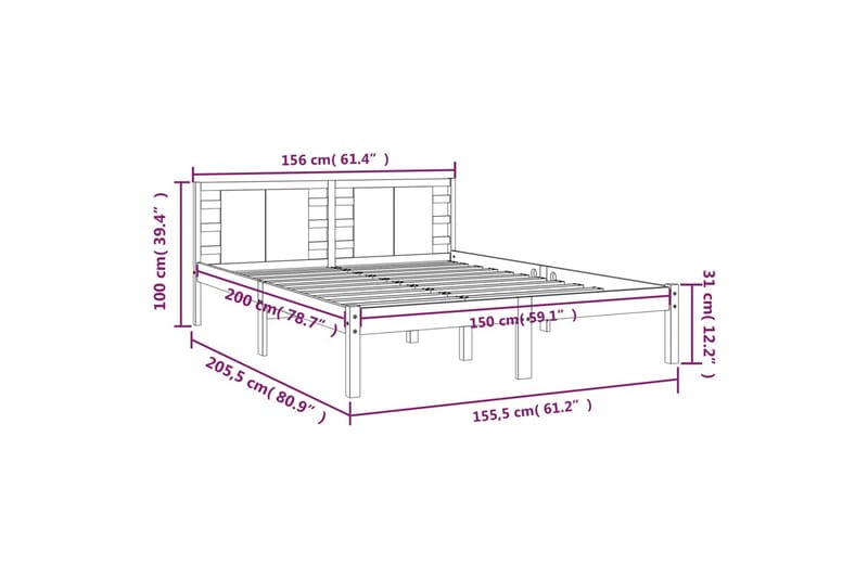 beBasic sengeramme 150x200 cm King Size massivt træ hvid - Hvid - Sengeramme & sengestel