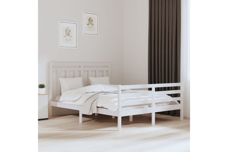 beBasic sengeramme 150x200 cm King Size massivt træ hvid - Hvid - Sengeramme & sengestel