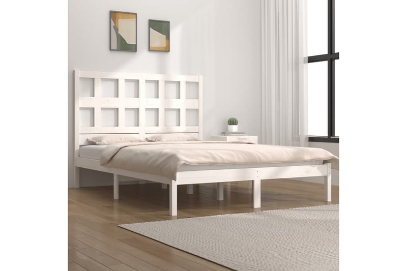 beBasic sengeramme 160x200 cm King Size massivt fyrretræ hvid - Hvid - Møbler - Senge - Sengeramme & sengestel