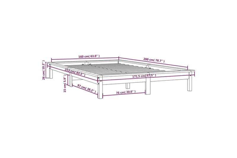 beBasic sengeramme 160x200 cm massivt fyrretræ - Brun - Sengeramme & sengestel