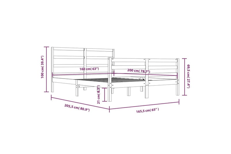 beBasic sengeramme 160x200 cm massivt fyrretræ - Brun - Sengeramme & sengestel