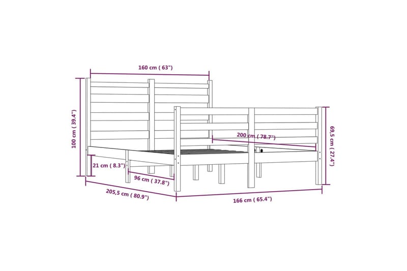 beBasic sengeramme 160x200 cm massivt fyrretræ - Brun - Møbler - Senge - Sengeramme & sengestel