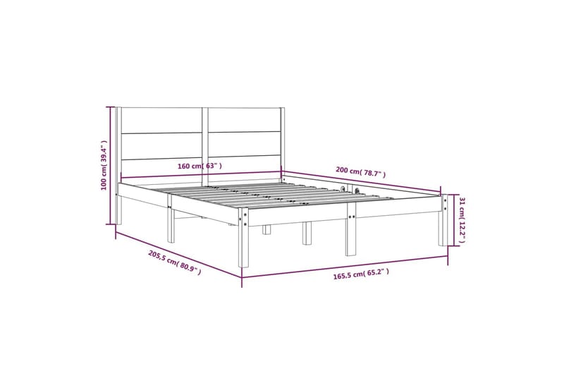 beBasic sengeramme 160x200 cm massivt fyrretræ - Brun - Sengeramme & sengestel