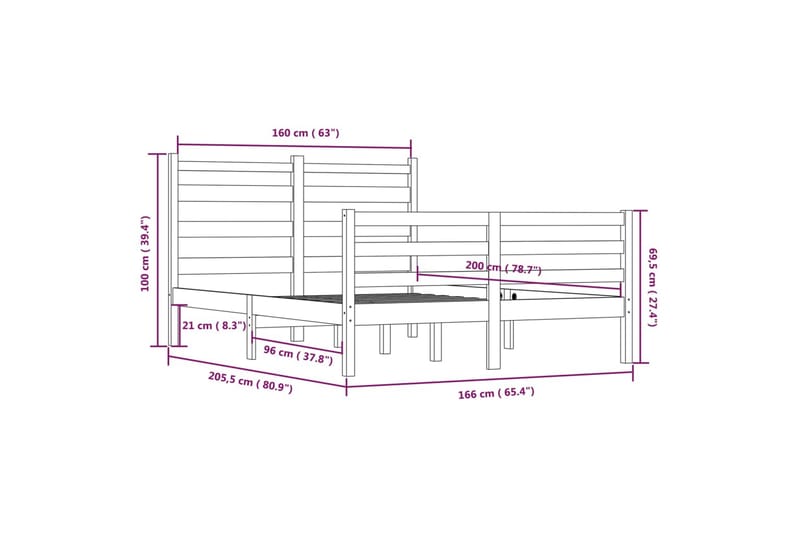 beBasic sengeramme 160x200 cm massivt fyrretræ hvid - Hvid - Møbler - Senge - Sengeramme & sengestel