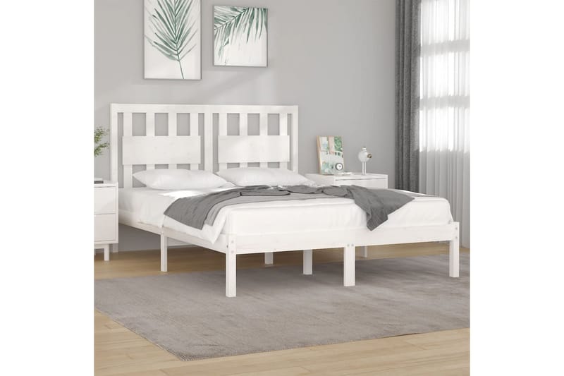 beBasic sengeramme 160x200 cm massivt fyrretræ hvid - Hvid - Møbler - Senge - Sengeramme & sengestel