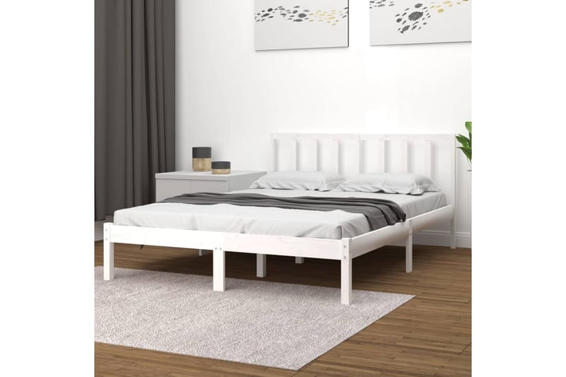 beBasic sengeramme 160x200 cm massivt fyrretræ hvid - Hvid - Møbler - Senge - Sengeramme & sengestel