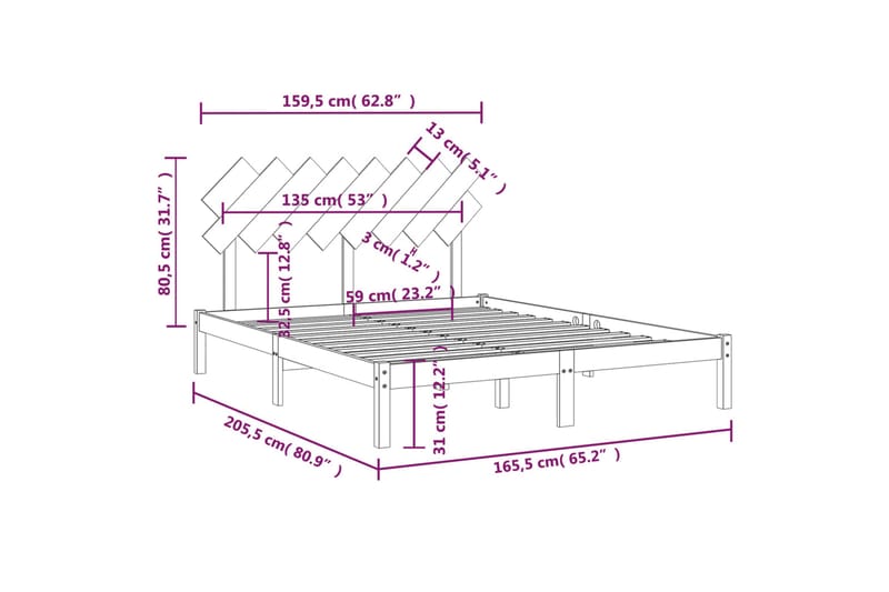 beBasic sengeramme 160x200 cm massivt træ - Brun - Sengeramme & sengestel