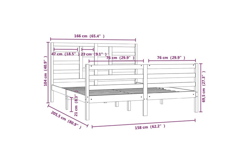 beBasic sengeramme 160x200 cm massivt træ - Brun - Møbler - Senge - Sengeramme & sengestel