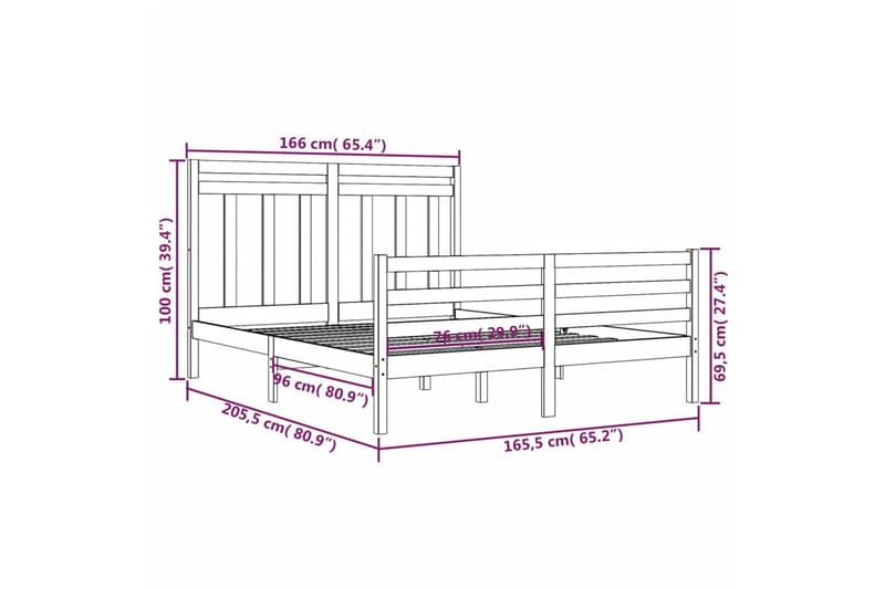 beBasic sengeramme 160x200 cm massivt træ - Brun - Møbler - Senge - Sengeramme & sengestel