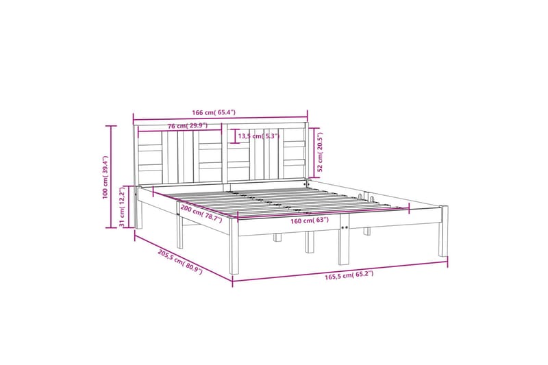 beBasic sengeramme 160x200 cm massivt træ - Brun - Møbler - Senge - Sengeramme & sengestel
