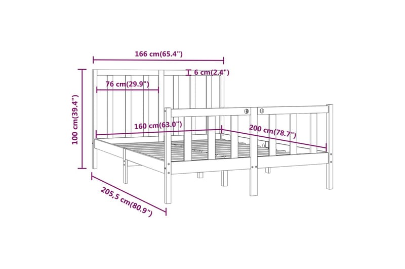 beBasic sengeramme 160x200 cm massivt træ - Brun - Møbler - Senge - Sengeramme & sengestel