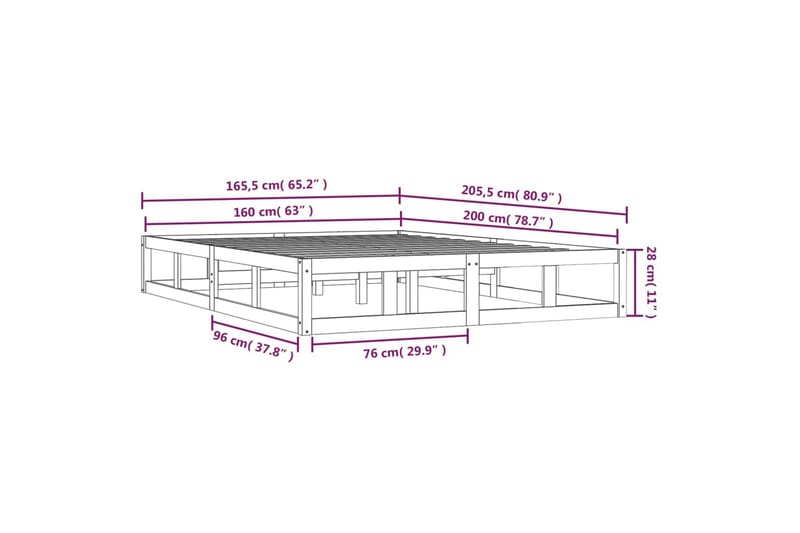 beBasic sengeramme 160x200 cm massivt træ hvid - Hvid - Møbler - Senge - Sengeramme & sengestel