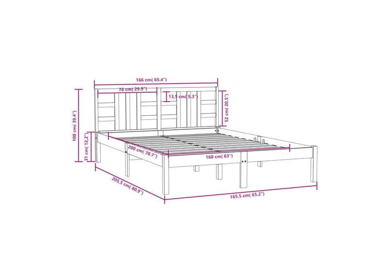 beBasic sengeramme 160x200 cm massivt træ hvid - Hvid - Sengeramme & sengestel