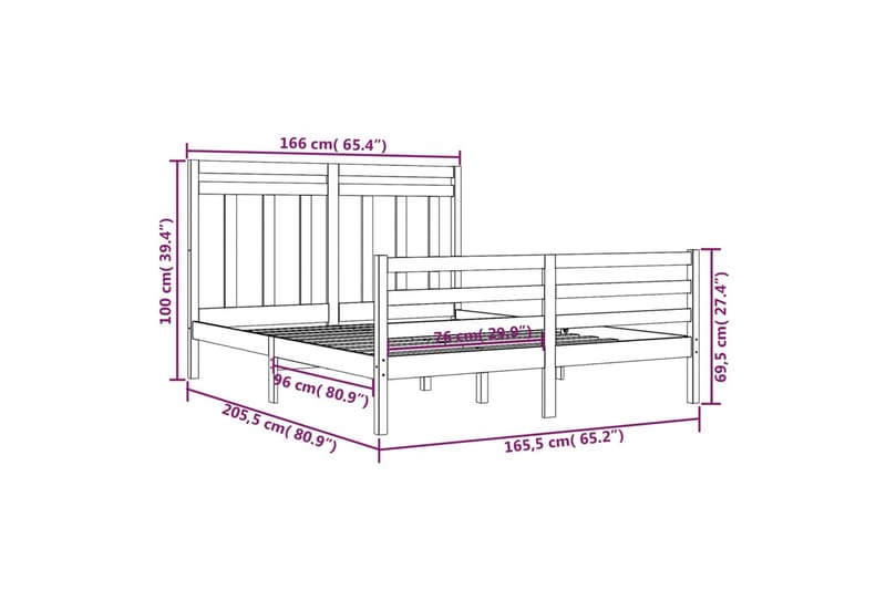 beBasic sengeramme 160x200 cm massivt træ hvid - Hvid - Sengeramme & sengestel