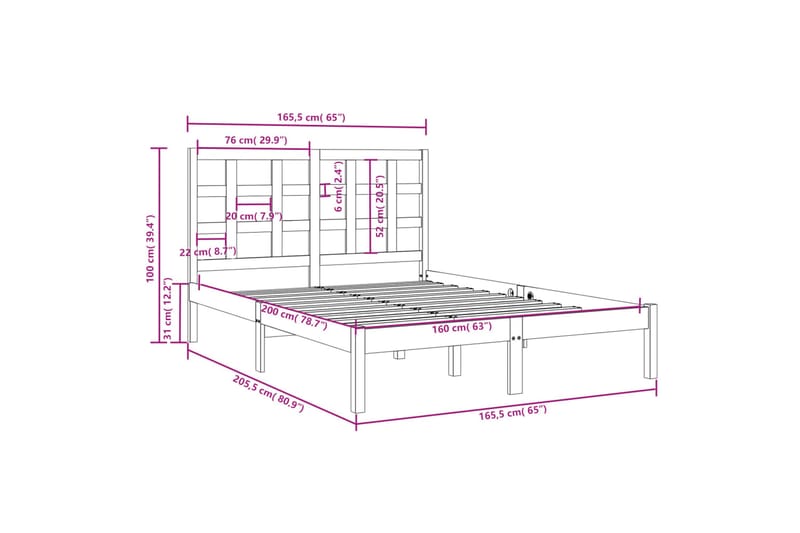 beBasic sengeramme 160x200 cm massivt træ hvid - Hvid - Sengeramme & sengestel