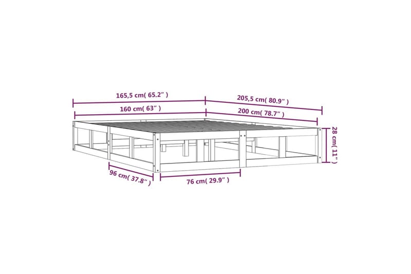 beBasic sengeramme 160x200 cm massivt træ sort - Sort - Sengeramme & sengestel