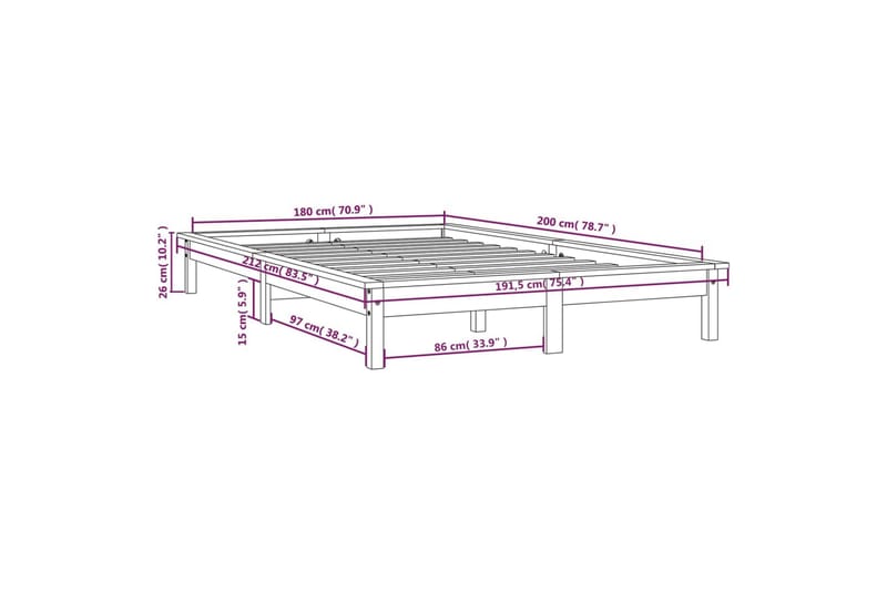 beBasic sengeramme 180x200 cm Super King massivt fyrretræ sort - Sort - Møbler - Senge - Sengeramme & sengestel