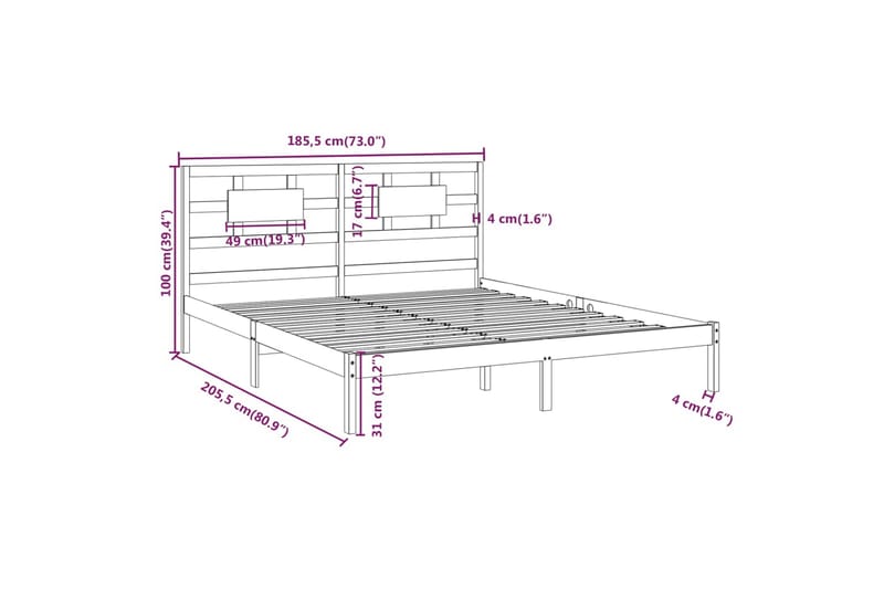 beBasic sengeramme 180x200 cm Super King massivt træ hvid - Hvid - Sengeramme & sengestel