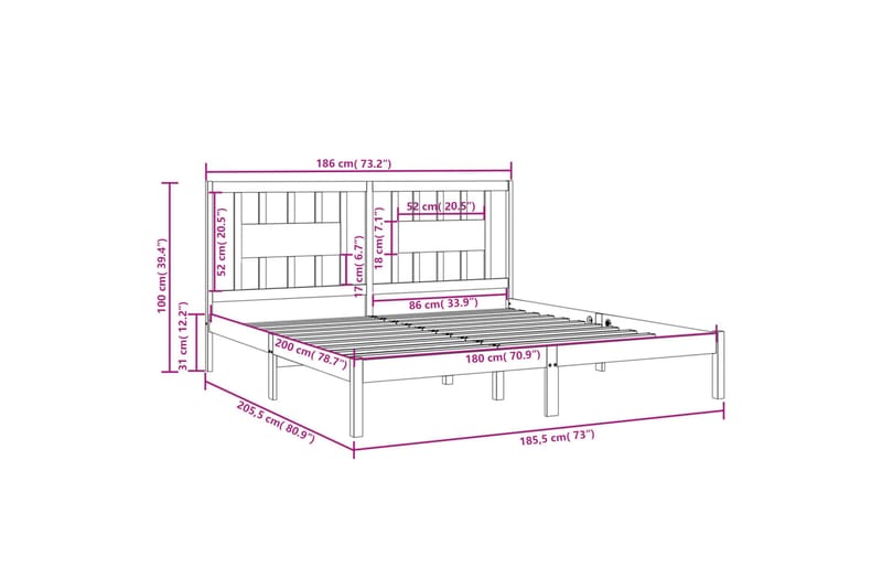 beBasic sengeramme 180x200 cm Super King massivt træ hvid - Hvid - Sengeramme & sengestel