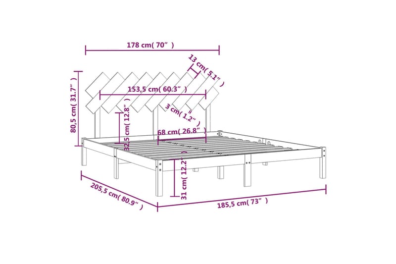 beBasic sengeramme 180x200 cm Super King massivt træ hvid - Hvid - Sengeramme & sengestel