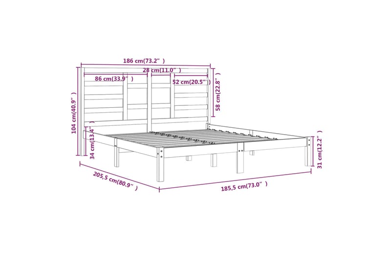 beBasic sengeramme 180x200 cm Super King massivt træ hvid - Hvid - Sengeramme & sengestel