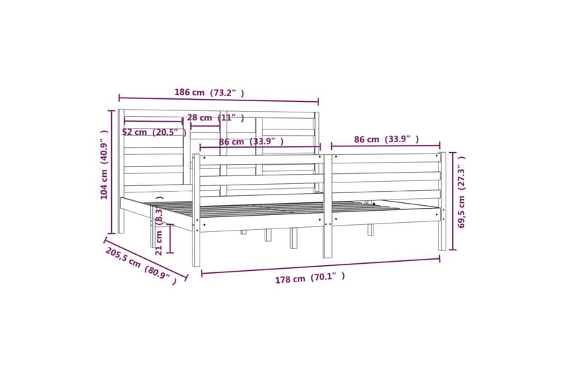 beBasic sengeramme 180x200 cm Super King massivt træ hvid - Hvid - Sengeramme & sengestel