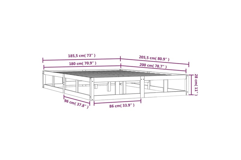beBasic sengeramme 180x200 cm Super King massivt træ sort - Sort - Møbler - Senge - Sengeramme & sengestel