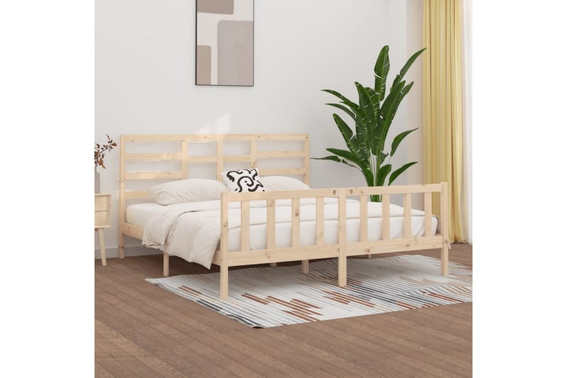beBasic sengeramme 200x200 cm massivt fyrretræ - Brun - Møbler - Senge - Sengeramme & sengestel