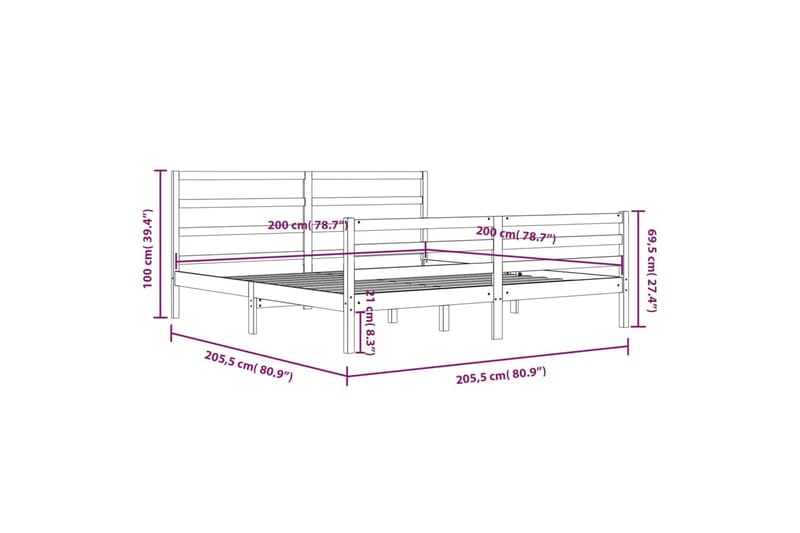 beBasic sengeramme 200x200 cm massivt fyrretræ - Brun - Møbler - Senge - Sengeramme & sengestel