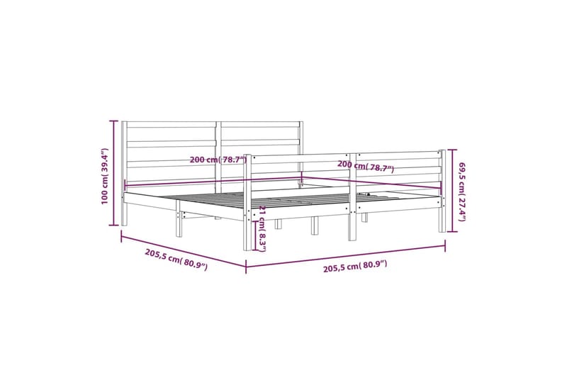 beBasic sengeramme 200x200 cm massivt fyrretræ - Brun - Sengeramme & sengestel