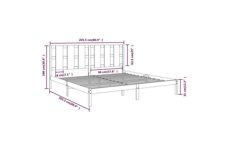 beBasic sengeramme 200x200 cm massivt fyrretræ - Brun - Møbler - Senge - Sengeramme & sengestel