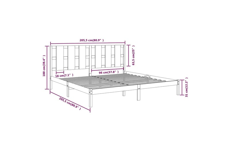 beBasic sengeramme 200x200 cm massivt fyrretræ - Brun - Sengeramme & sengestel