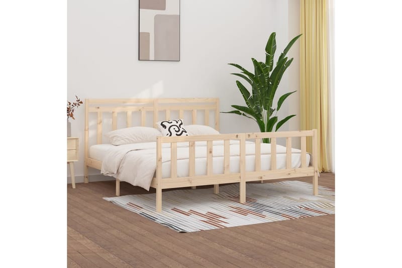 beBasic sengeramme 200x200 cm massivt fyrretræ - Brun - Møbler - Senge - Sengeramme & sengestel
