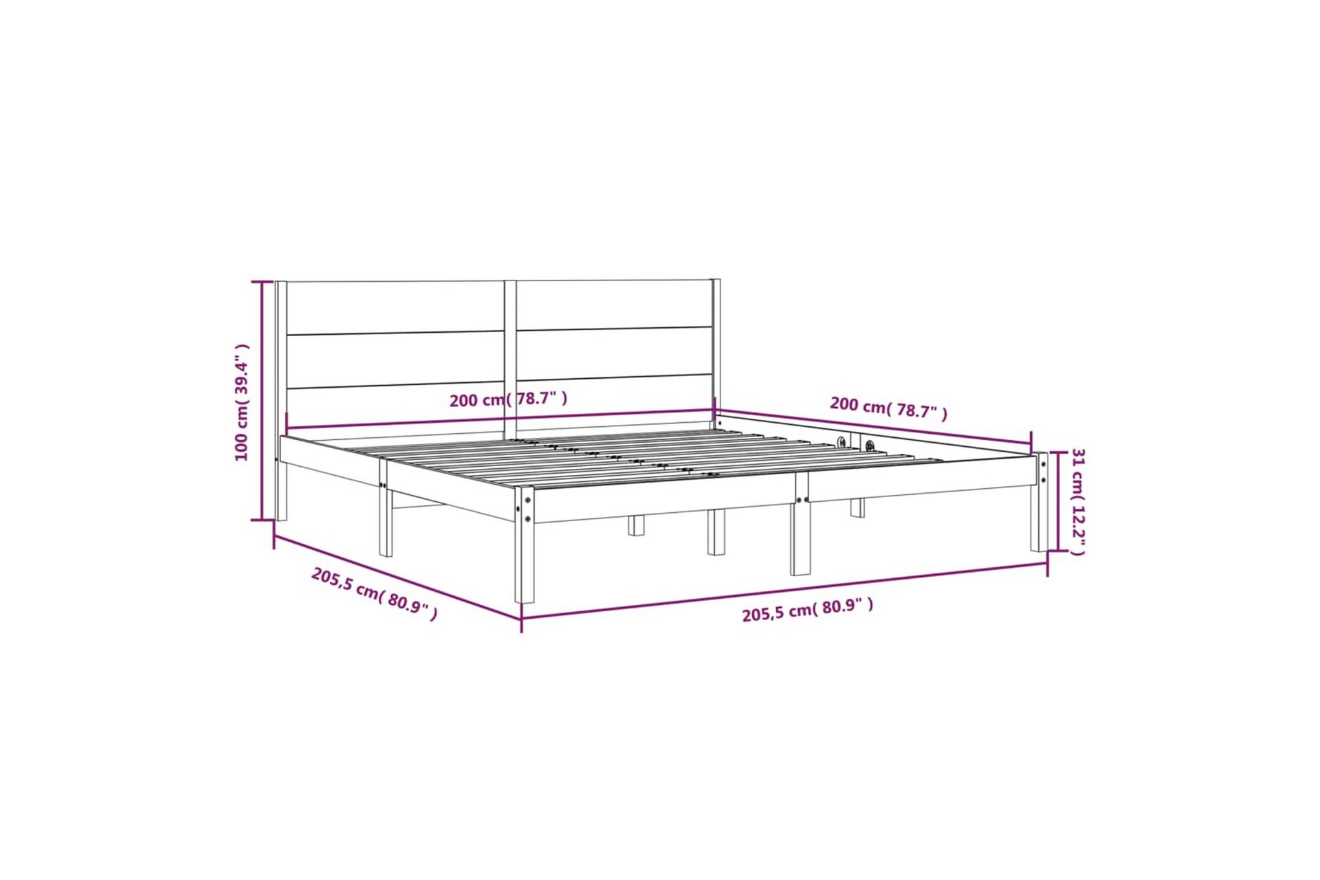 beBasic sengeramme 200x200 cm massivt fyrretræ - Brun - Møbler - Senge - Sengeramme & sengestel