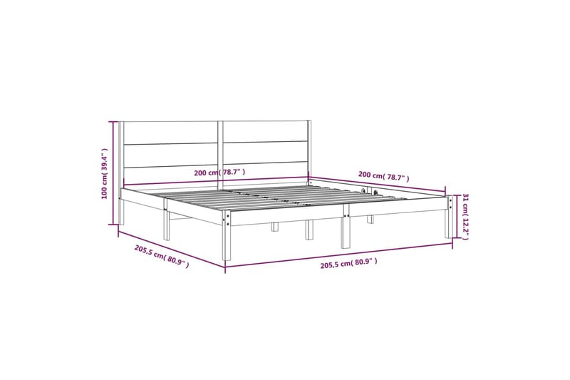 beBasic sengeramme 200x200 cm massivt fyrretræ - Brun - Møbler - Senge - Sengeramme & sengestel