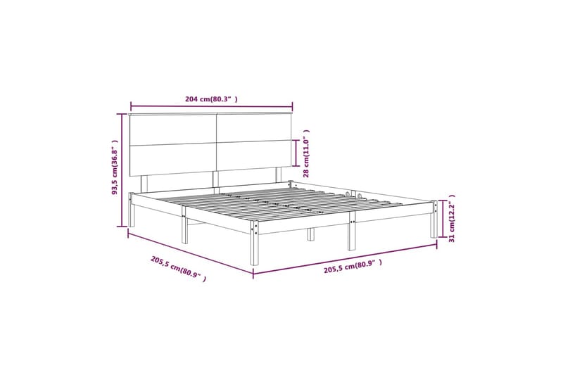 beBasic sengeramme 200x200 cm massivt fyrretræ - Brun - Møbler - Senge - Sengeramme & sengestel