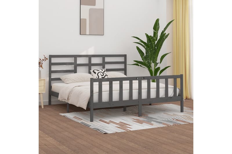 beBasic sengeramme 200x200 cm massivt fyrretræ grå - GrÃ¥ - Møbler - Senge - Sengeramme & sengestel