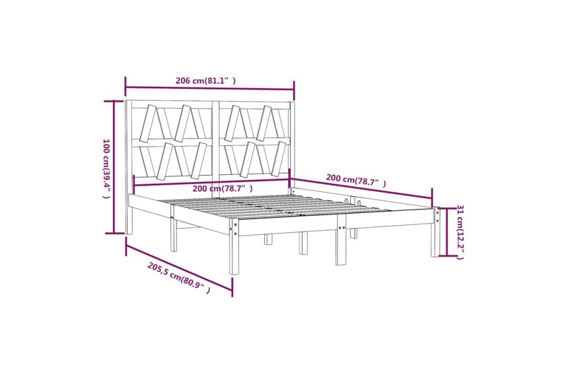 beBasic sengeramme 200x200 cm massivt fyrretræ grå - GrÃ¥ - Sengeramme & sengestel