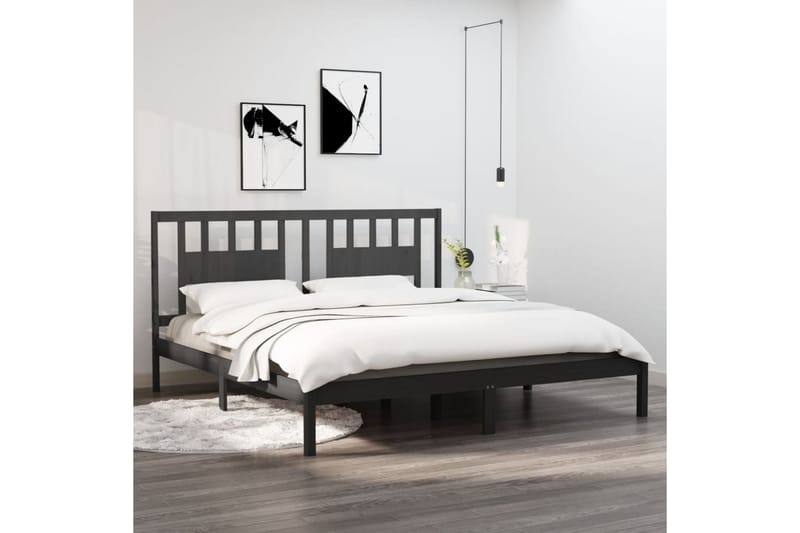 beBasic sengeramme 200x200 cm massivt fyrretræ grå - GrÃ¥ - Møbler - Senge - Sengeramme & sengestel