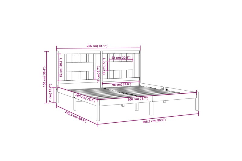 beBasic sengeramme 200x200 cm massivt fyrretræ grå - GrÃ¥ - Sengeramme & sengestel