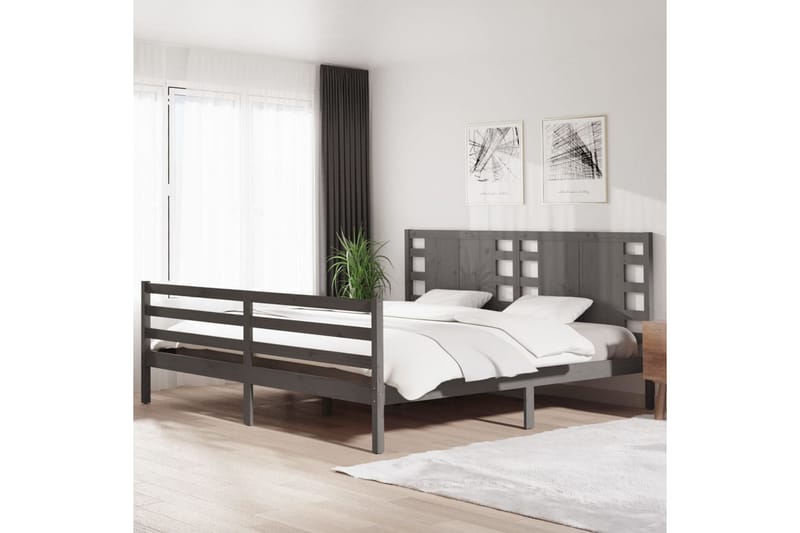 beBasic sengeramme 200x200 cm massivt fyrretræ grå - GrÃ¥ - Møbler - Senge - Sengeramme & sengestel