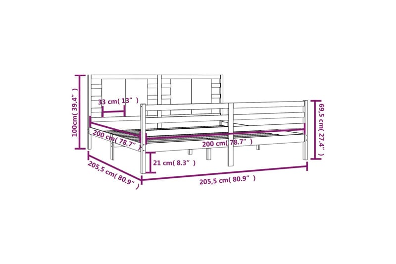 beBasic sengeramme 200x200 cm massivt fyrretræ grå - GrÃ¥ - Sengeramme & sengestel